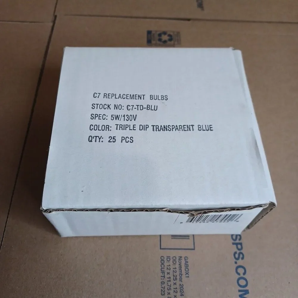 C7 5W Blue Triple Dipped Box of 25 Replacement Bulbs Transparent 130v NOS Light